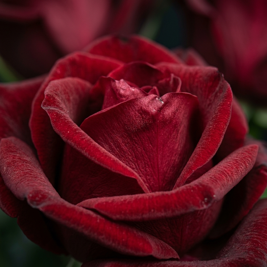 Primer plano de pétalos de rosa de terciopelo rojo intenso
